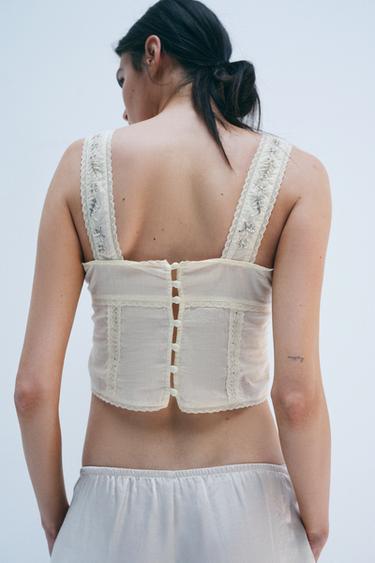 TOP BRODERIES FLEURS PERLES FANTAISIE - Blanc cassé de Zara - Image 2