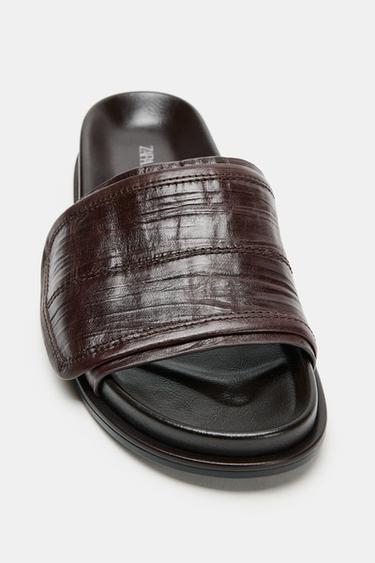 SANDALES PLATES EN CUIR - Marron de Zara - Image 2