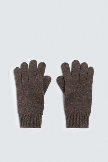 WOOL AND CASHMERE KNITTED GLOVES - Brown by Zara