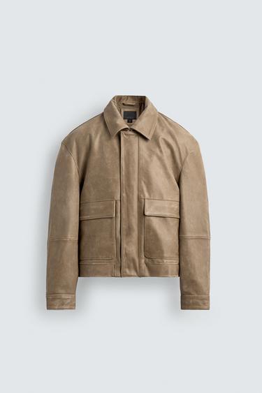 JAQUETA DE COURO COM EFEITO DE LAVAGEM - Bege da Zara - Imagem 0