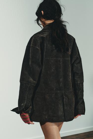 100% LEATHER SUEDE OVERSIZED JACKET - Rust by Zara - Image 4