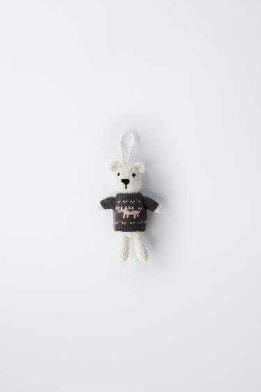 KNIT BEAR ORNAMENT - Oyster-white by Zara