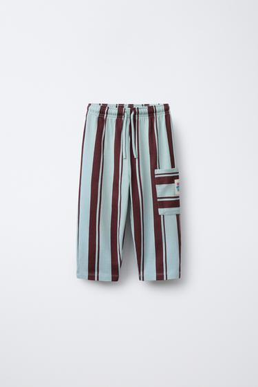 Zara STRIPED CARGO PANTS - Light blue - Image 0
