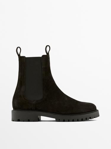Chelsea boots montantes en croûte de cuir - Marron de Zara - Image 0