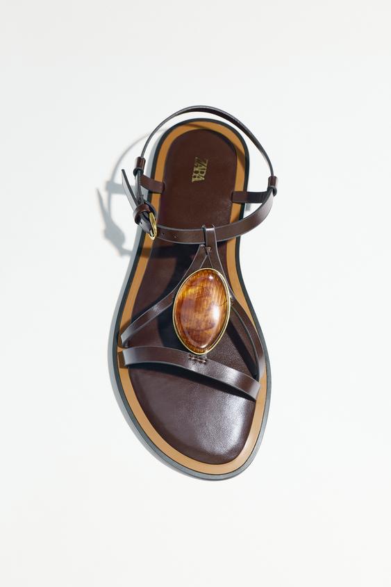 Sandalias Pala Pala Marron Zara Zara Pala Piel Cruzada Sandalias