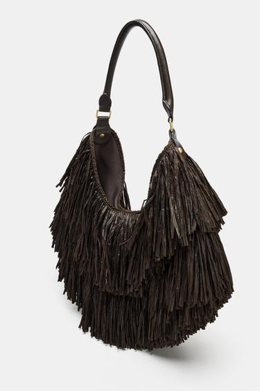 FRINGED TOTE BAG - Chocolate by Zara - Image 2