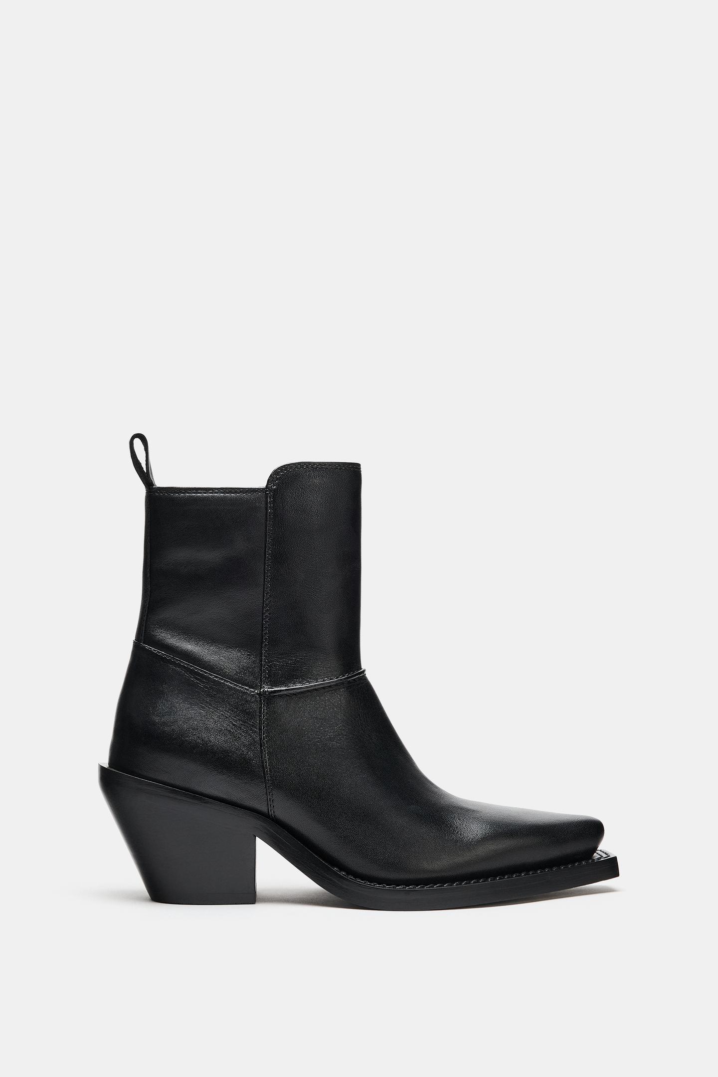 Ботинки Zara Leather Cowboy Ankle, цвет: Чёрный — фото 4