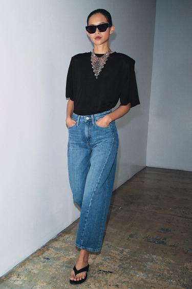 Zara ZW COLLECTION 中腰休閒及踝牛仔褲 - 中藍色