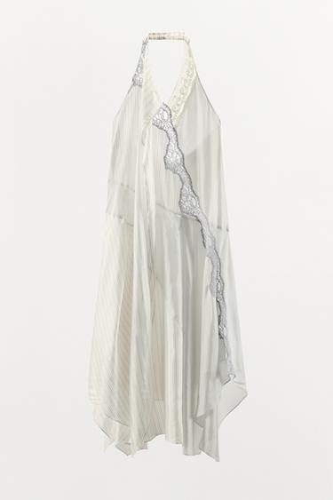 STRIPED HALTERNECK LACE DRESS - Ecru / Beige by Zara - Image 6