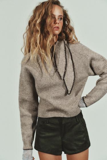 Zara BOW KNIT JUMPER - Brown / Taupe
