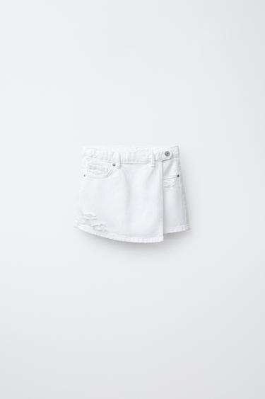 SAIA BERMUDA EM DENIM COM RASGOS - Branco da Zara - Imagem 0