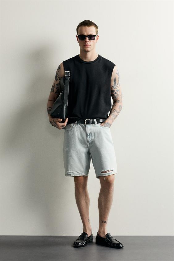 RIPPED DENIM BERMUDA SHORTS - Light blue by Zara - Image 0