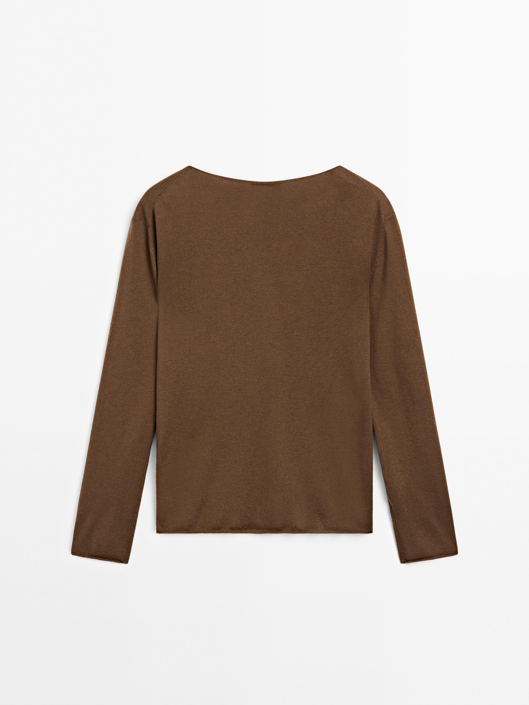 Wool blend boat neck sweater