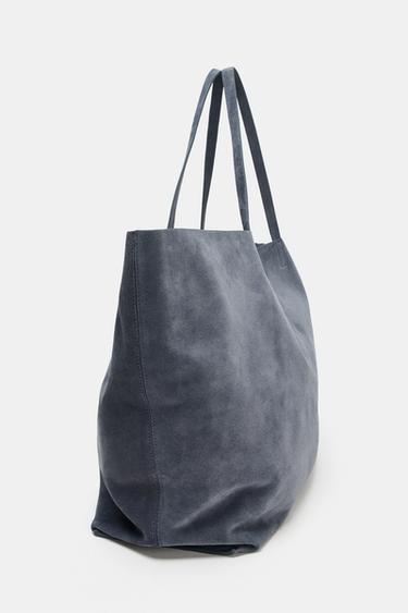 SAC MAXI SHOPPER EN CROÛTE DE CUIR - Bleu de Zara - Image 6