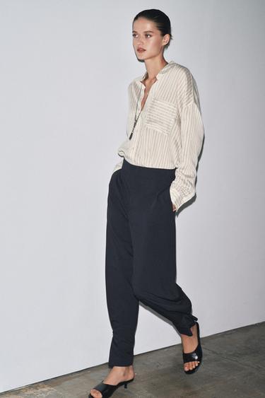 ZW COLLECTION PINSTRIPE BALLOON TROUSERS - Navy blue by Zara