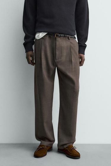 WOOL BLEND PLEATED TROUSERS - Taupe grey by Zara