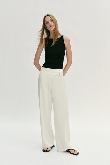 LOW-RISE STRAIGHT-LEG TROUSERS - Ecru by Zara