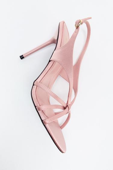 Zara SATIN EFFECT HEELED SANDALS - Pink