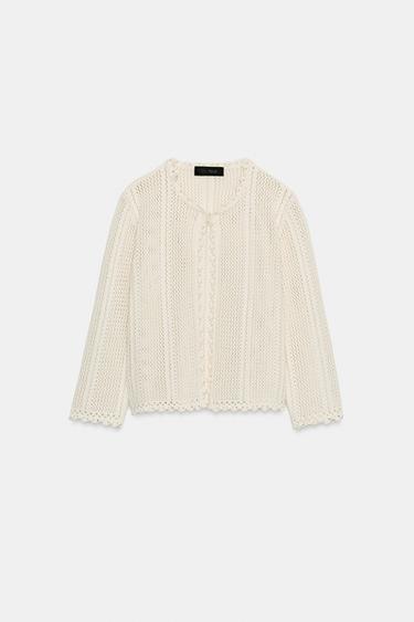 POINTELLE KNIT CARDIGAN - Ecru by Zara - Image 0