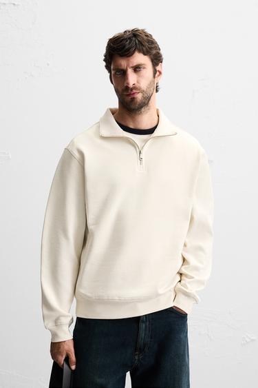 Zaras ENKEL SWEATSHIRT MED DRAGKEDJA I HALSEN - Benvit