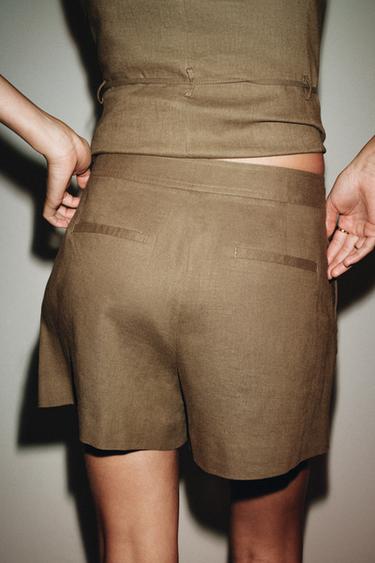 LINEN BLEND PLEATED BERMUDA SHORTS - Toffee by Zara - Image 2