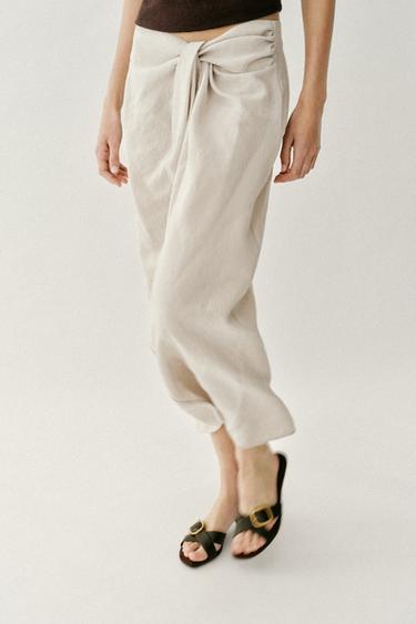 Zara GATHERED PAREO MIDI SKIRT - Light beige
