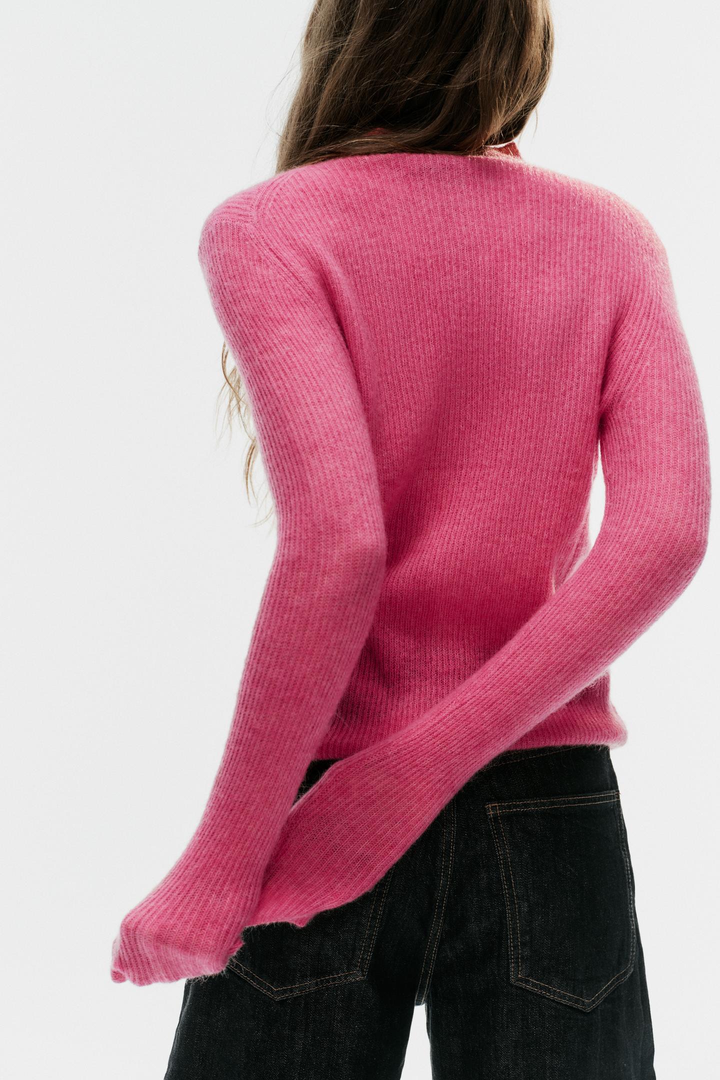 Женский свитер Zara Ribbed Knit, цвет: Фуксия — фото 4