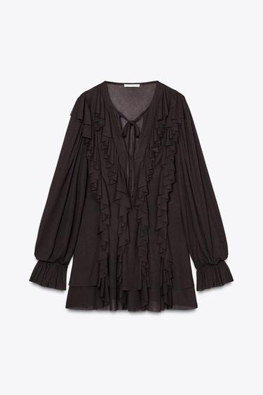 Zara SHORT RUFFLED DRESS - Chocolate - Image 0