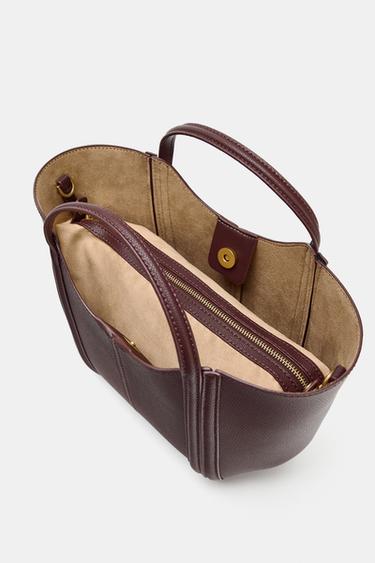MINI CITY BAG WITH TOPSTITCHING - Burgundy Red by Zara - Image 4