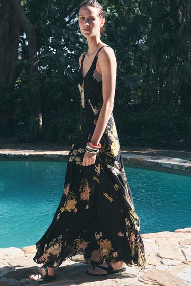 ZW COLLECTION PRINT DRESS - BLACK/ORANGE by Zara