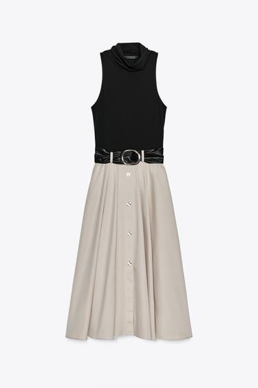 BELTED COMBINATION DRESS - Ecru / Black by Zara - Image 7