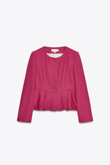 Zara LINEN PEPLUM BLAZER - Fuchsia