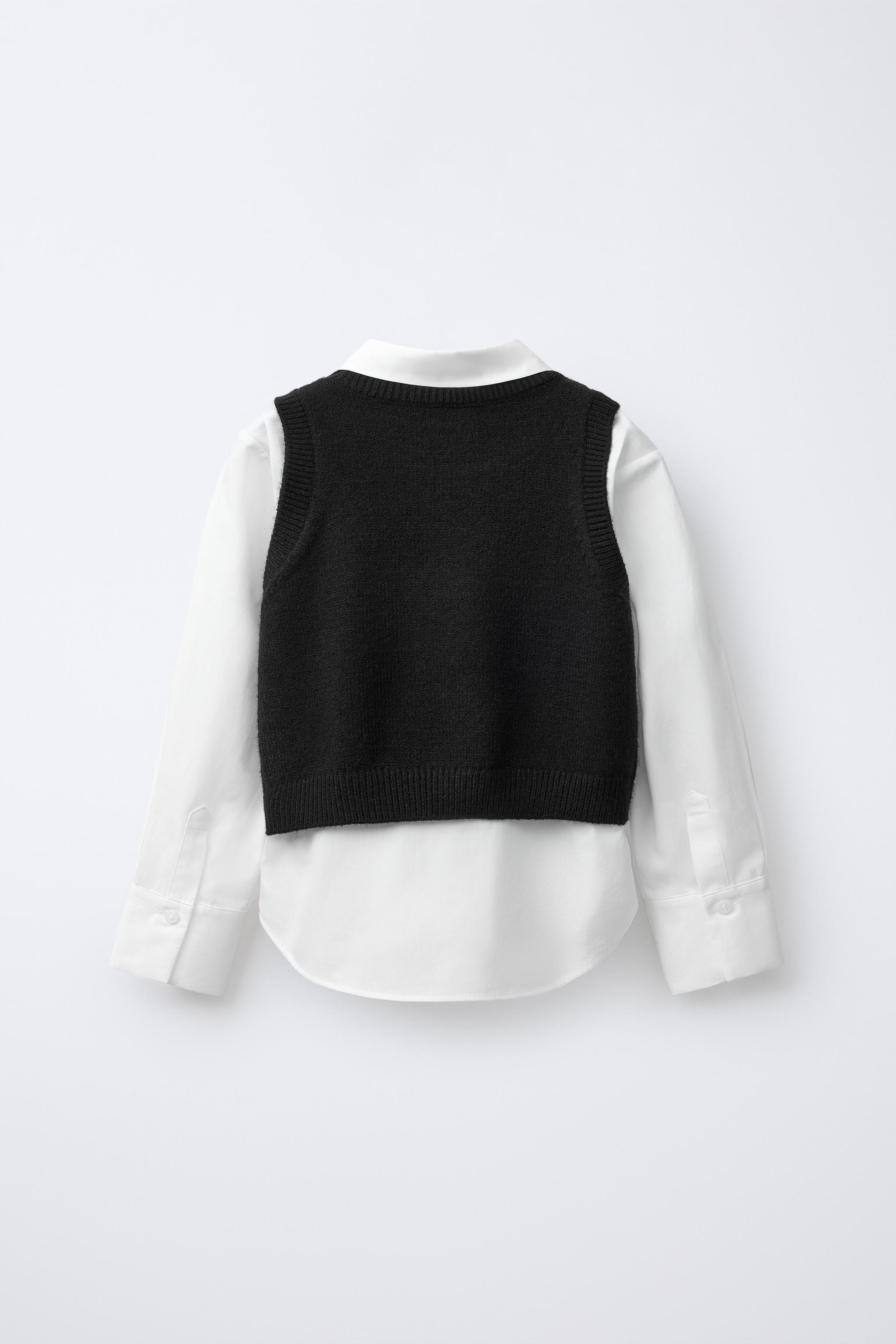 PLAIN SHIRT WITH PEARL KNIT VEST