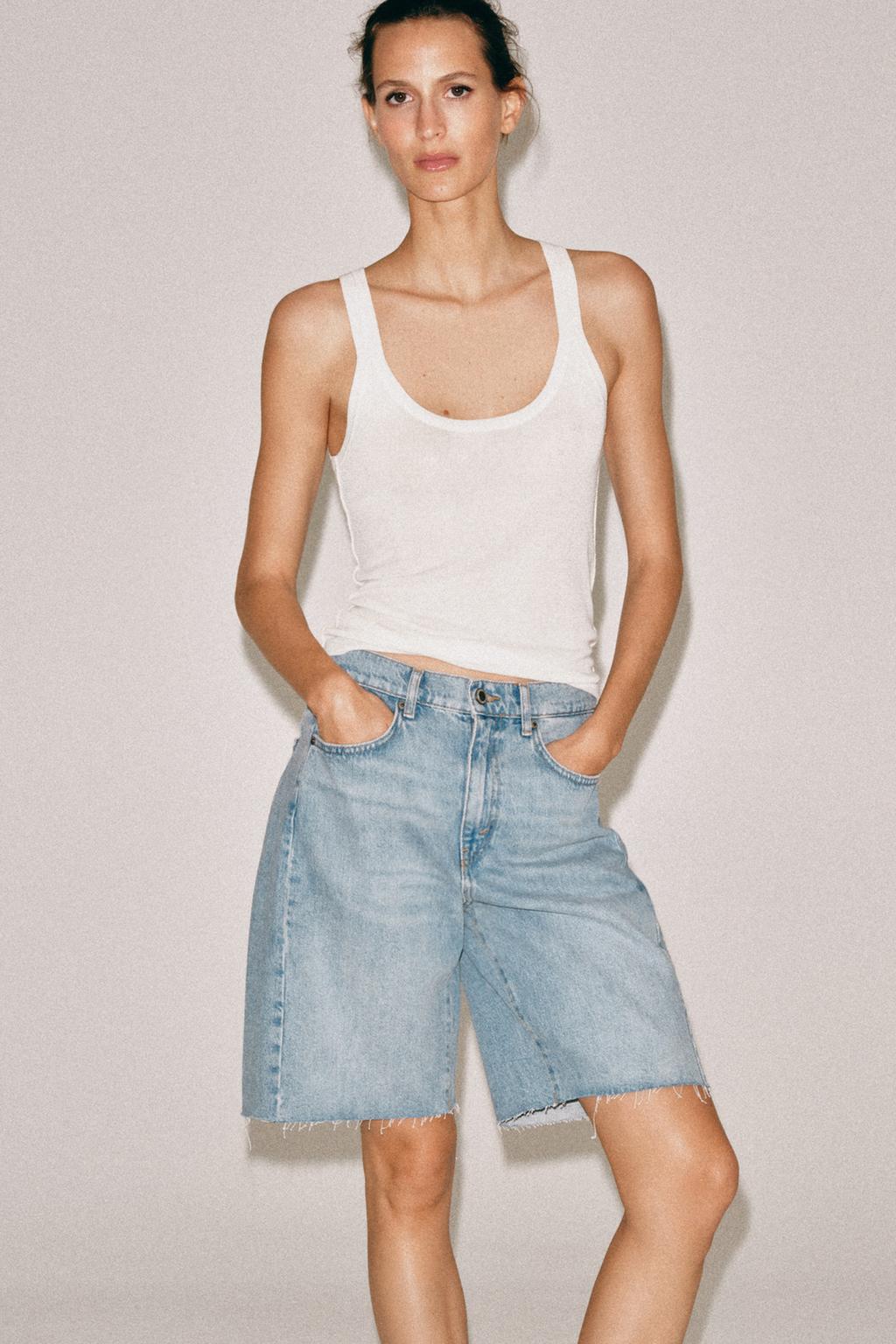 ZW COLLECTION MID-WAIST RELAXED DENIM BERMUDA SHORTS