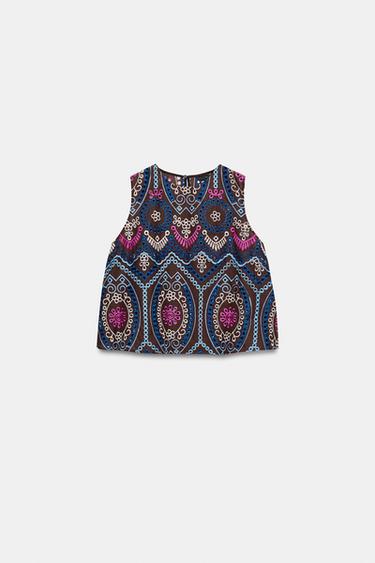 TOP WITH CUTWORK EMBROIDERY - Brown by Zara - Image 6