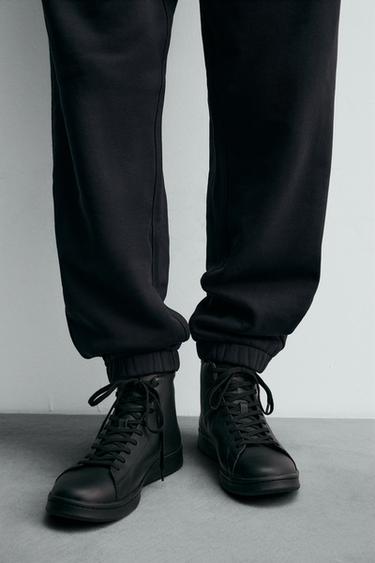 LEATHER HIGH-TOP TRAINERS - Black by Zara - Image 2