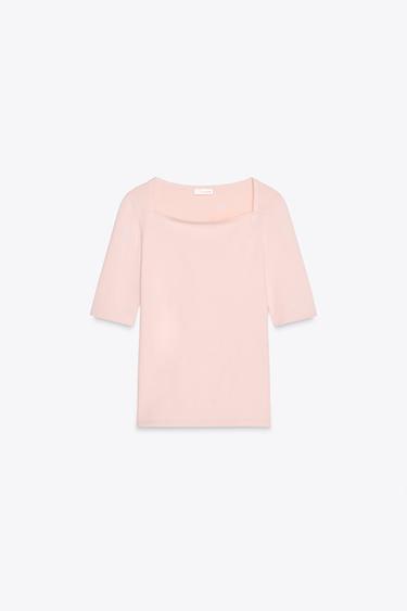 Zara SQUARE NECK SHIRT - Pink