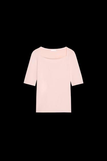 T-SHIRT MIT QUADRATISCHEM AUSSCHNITT - Rosa von Zara - Bild 0