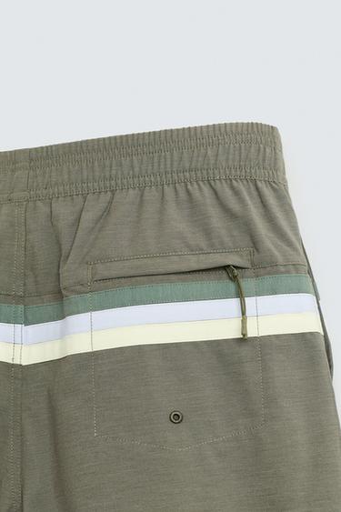 STRIPED LONG SWIMMING TRUNKS - Khaki by Zara - Image 7