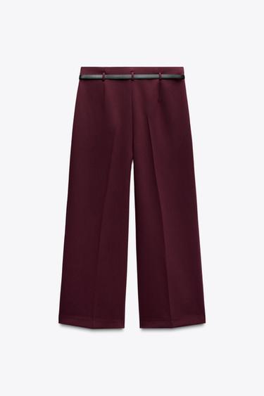 ZW COLLECTION BELTED CULOTTES - Burgundy by Zara