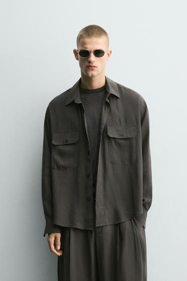 FLOWING RELAXED FIT SHIRT - Anthracite grey by Zara