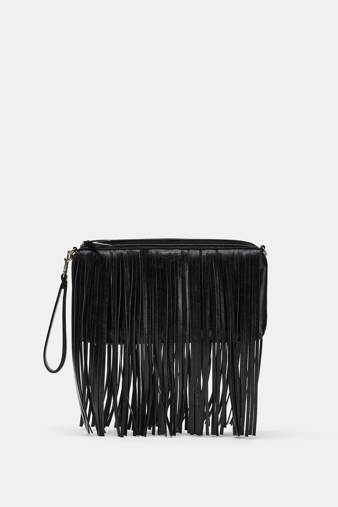 Женская сумка Zara Fringed Handbag, цвет: Чёрный — фото 3