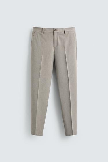 Zara 標準版紋理西裝長褲 - 米色