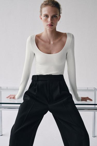COWL-NECK BODYSUIT — White 1