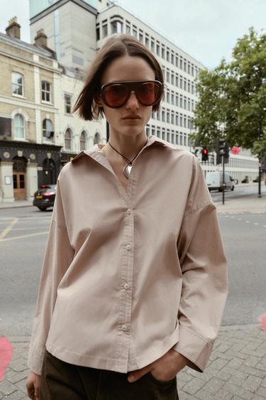 POPLIN SHIRT WITH BUTTONS - Beige by Zara - Image 1