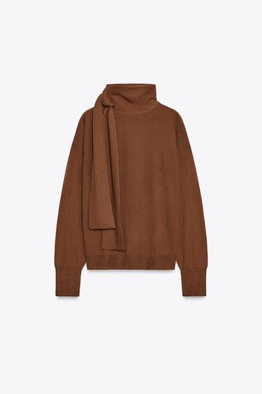 FINE KNIT BOW SWEATER - Brown by Zara - Image 4