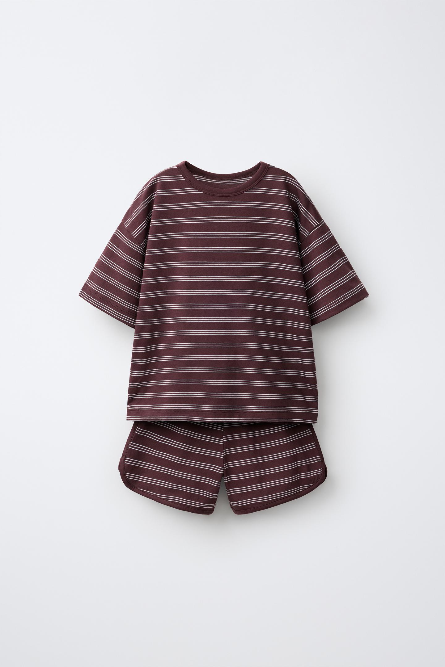 Детские комплекты Zara Striped T-SHIRT and Bermuda Shorts Jogging Set, цвет: Коричневый — фото 1