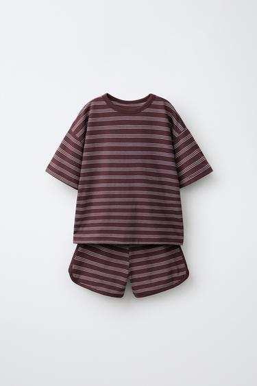 STRIPED T-SHIRT AND BERMUDA SHORTS JOGGING SET - Brown by Zara