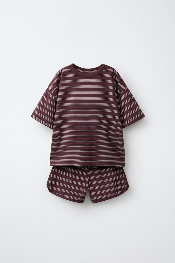 Детские комплекты Zara Striped T-SHIRT and Bermuda Shorts Jogging Set, цвет: Коричневый