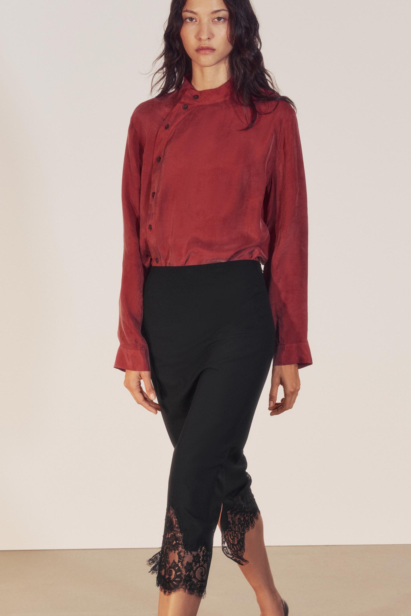 Женская рубашка Zara ZW Collection High Neck Side Closure, цвет: Тёмно-бордовый — фото 6